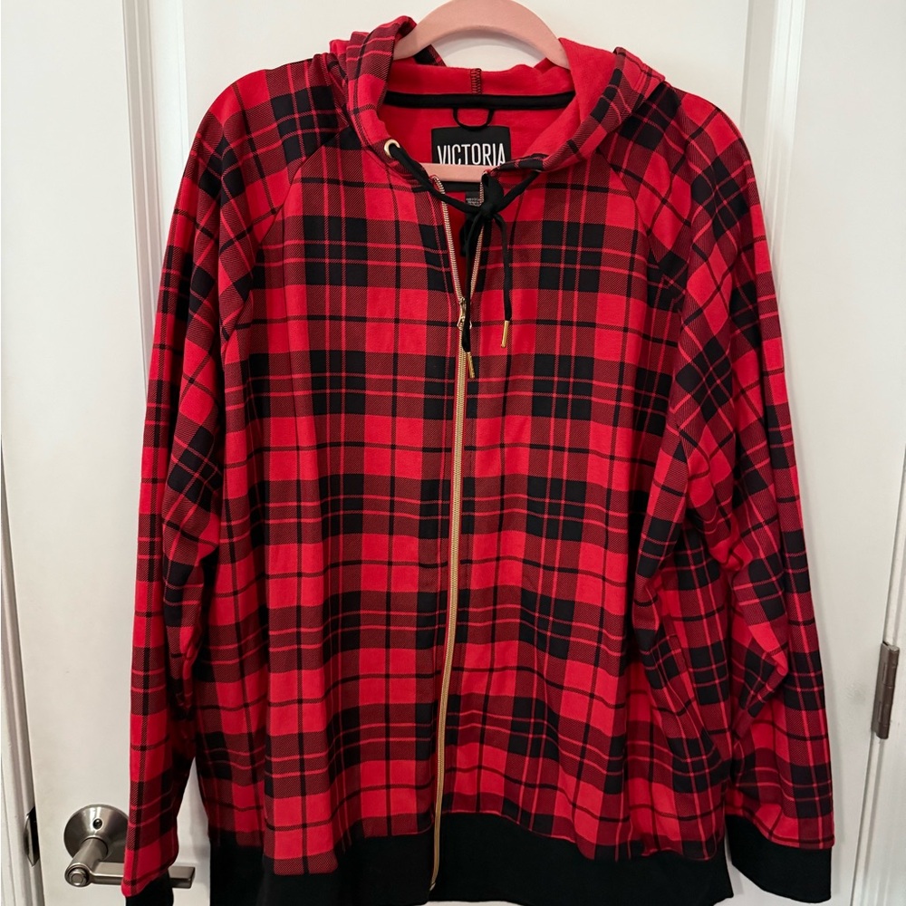 Victoria’s Secret Sport Red Plaid Hoodie with Black Details